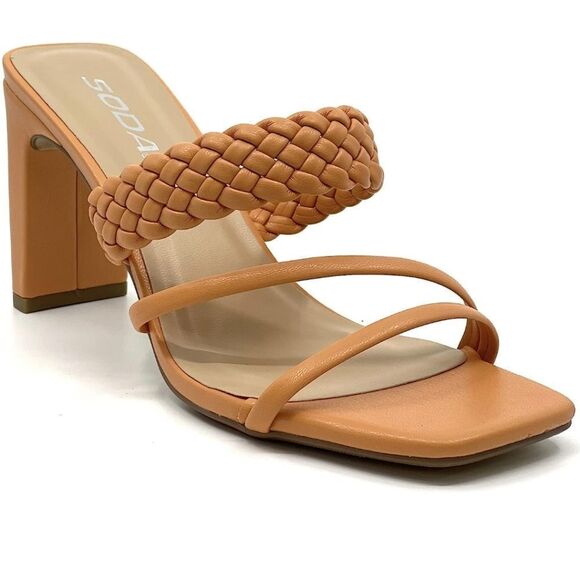 NEW WOMEN'S BRAIDED HEELED MULES SQUARE TOE BLOCK HEEL SANDALS CARMEN BY SODA - Picture 13 of 16